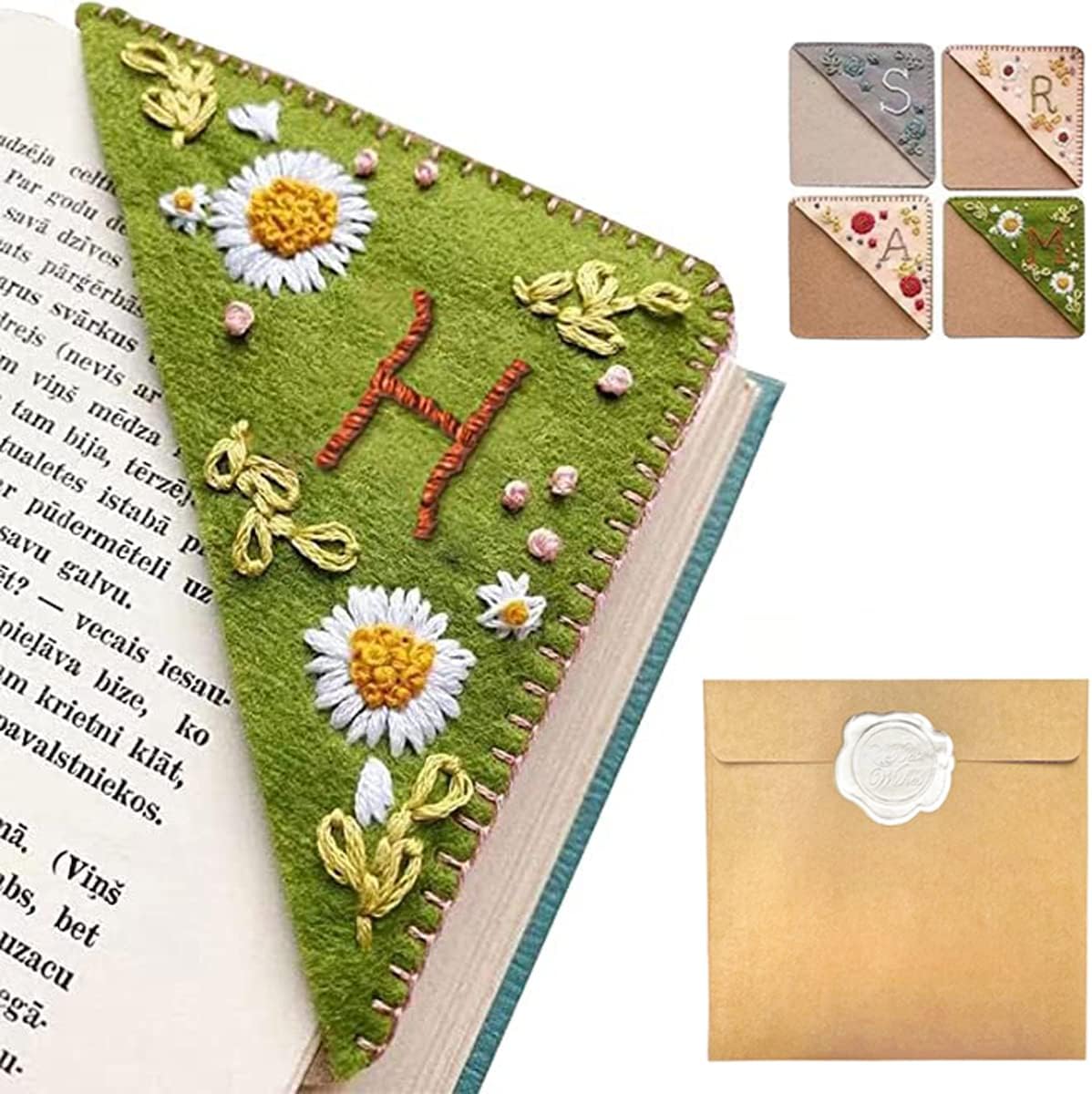 Personalized Hand Embroidered Corner Bookmark – Custom Initial Felt Bookmark for Book Lovers