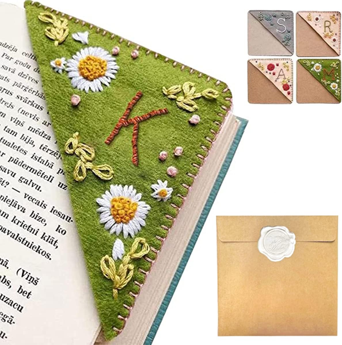 Personalized Hand Embroidered Corner Bookmark – Custom Initial Felt Bookmark for Book Lovers