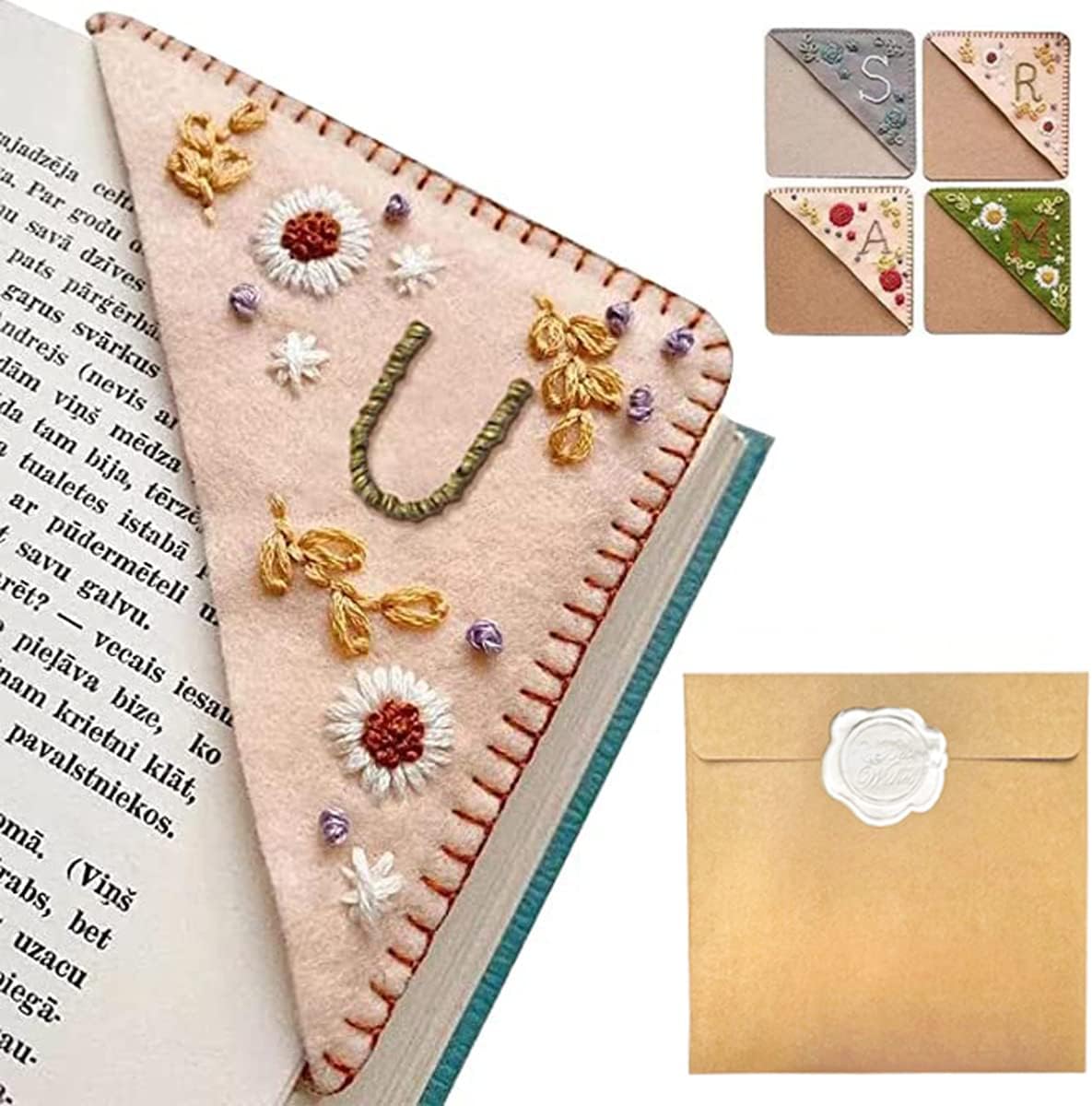 Personalized Hand Embroidered Corner Bookmark – Custom Initial Felt Bookmark for Book Lovers