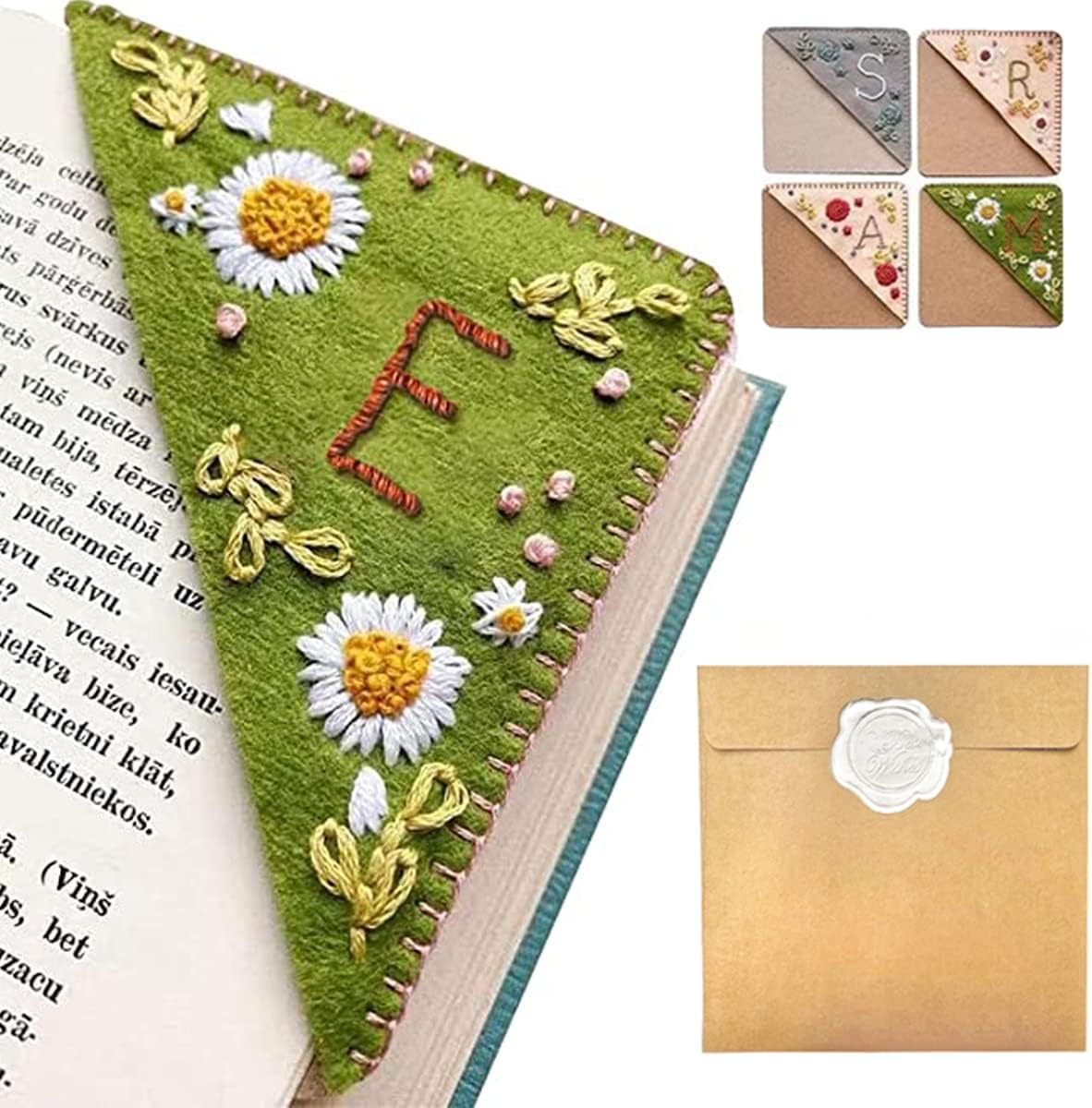 Personalized Hand Embroidered Corner Bookmark – Custom Initial Felt Bookmark for Book Lovers