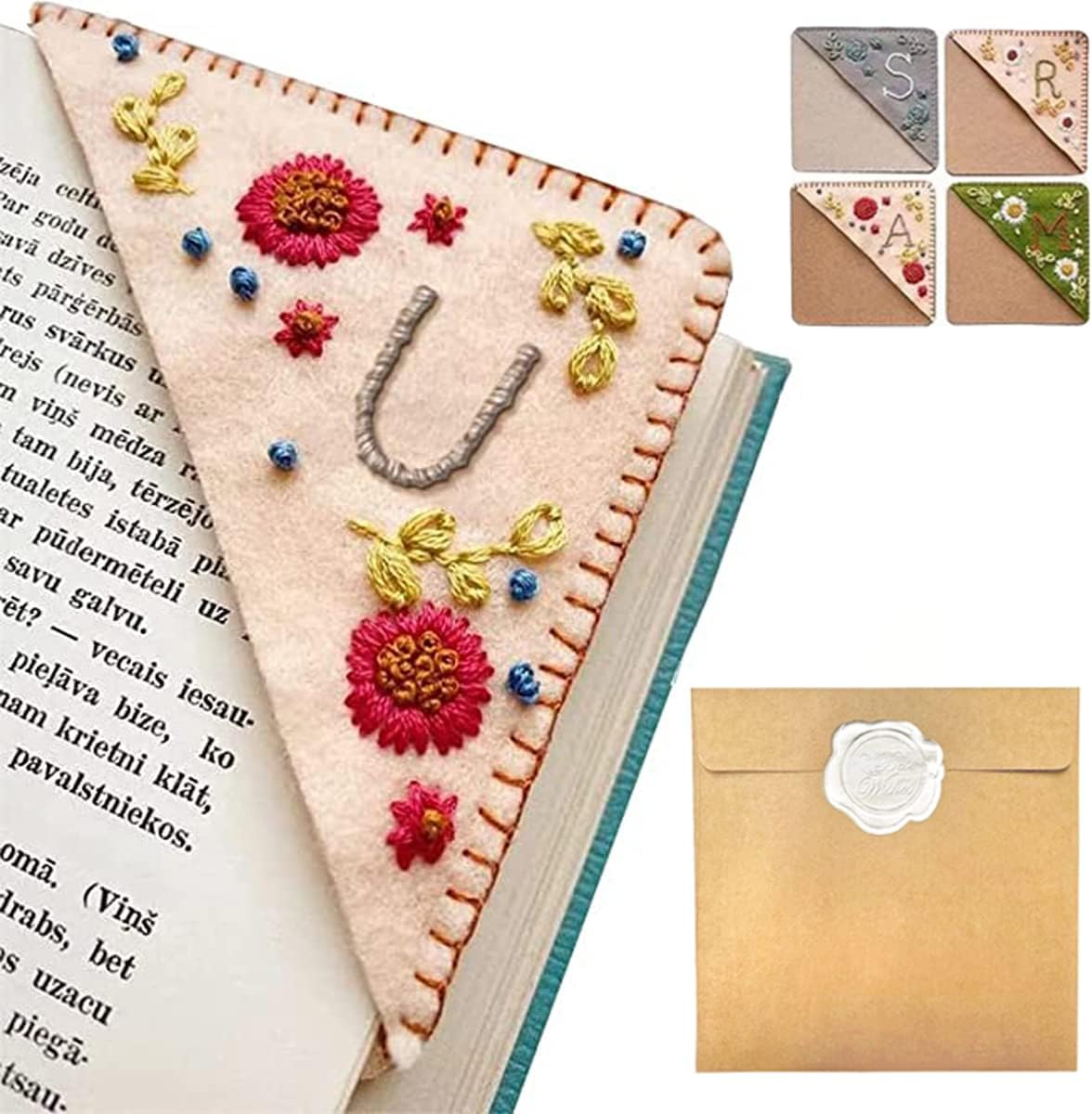 Personalized Hand Embroidered Corner Bookmark – Custom Initial Felt Bookmark for Book Lovers