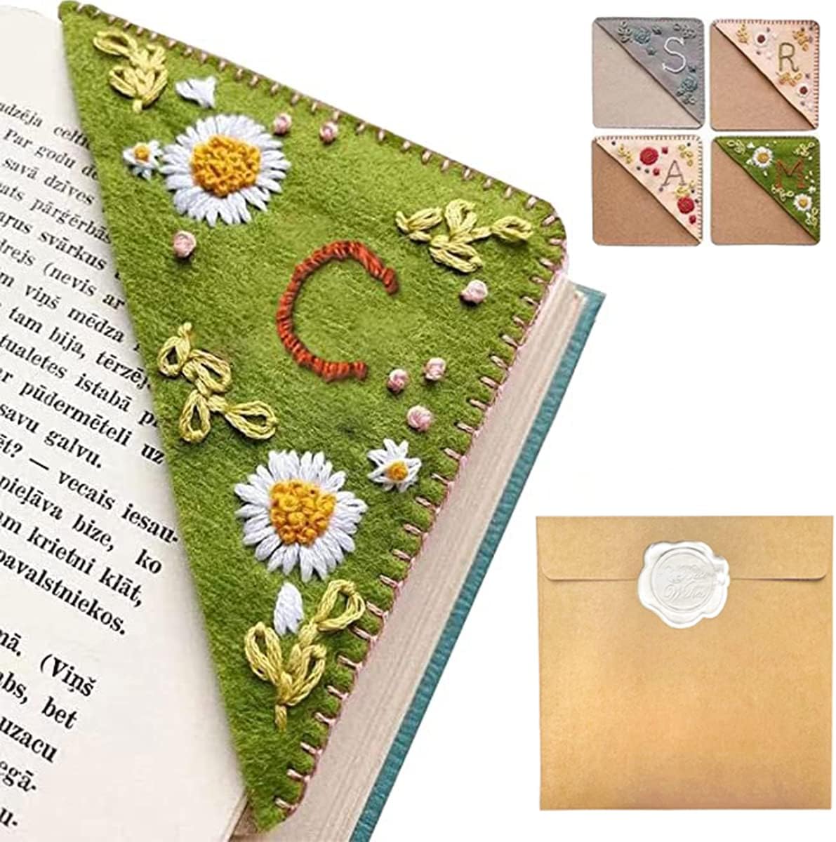Personalized Hand Embroidered Corner Bookmark – Custom Initial Felt Bookmark for Book Lovers