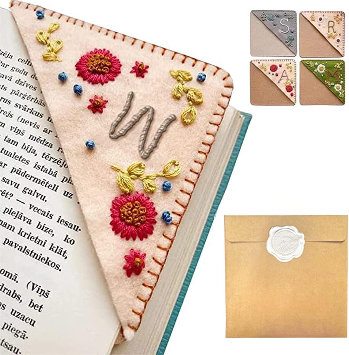 Personalized Hand Embroidered Corner Bookmark – Custom Initial Felt Bookmark for Book Lovers