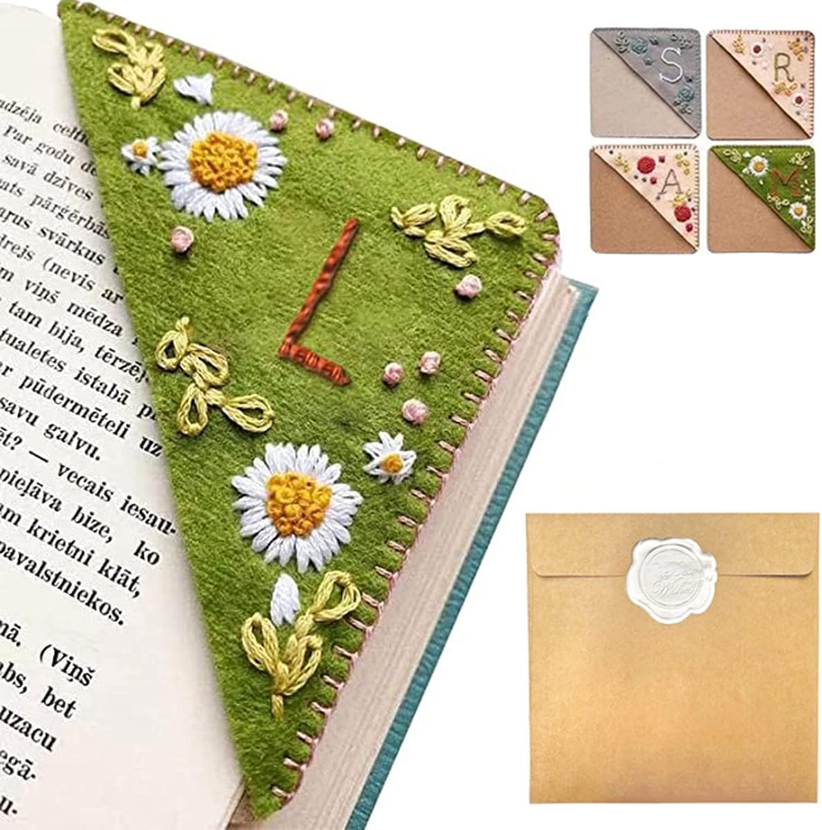 Personalized Hand Embroidered Corner Bookmark – Custom Initial Felt Bookmark for Book Lovers