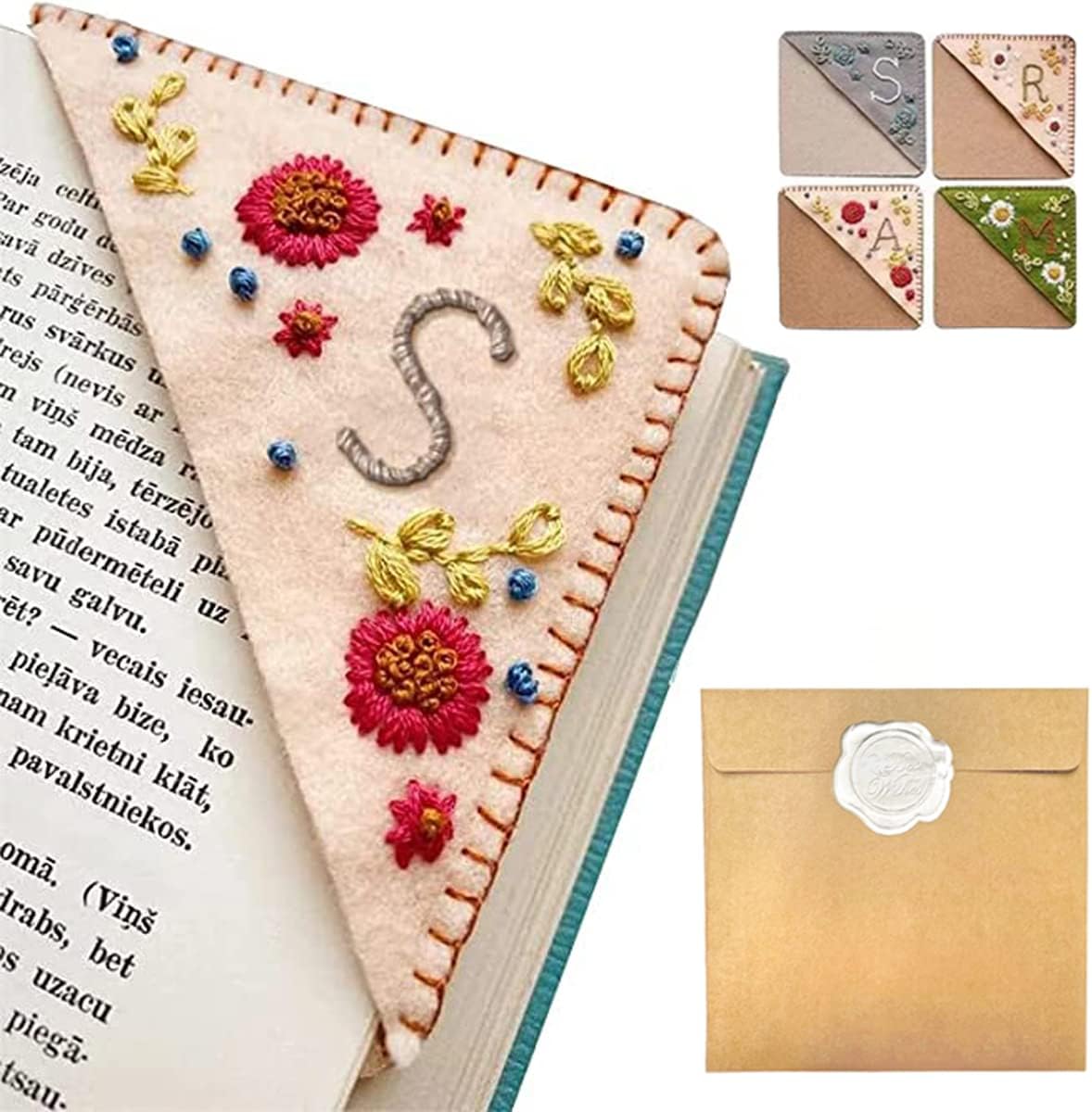 Personalized Hand Embroidered Corner Bookmark – Custom Initial Felt Bookmark for Book Lovers