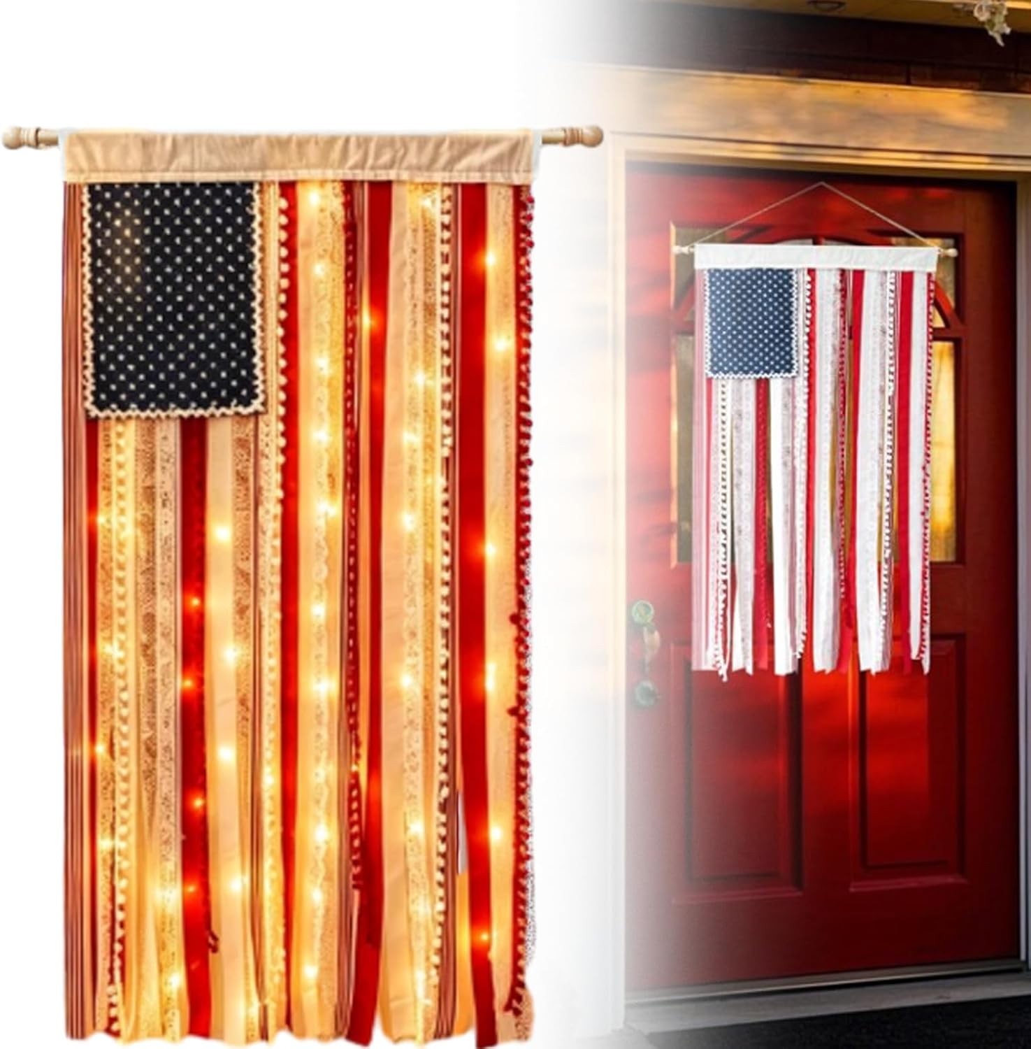 250th Anniversary Special Boho American Flag Tassel Wall Hanging, Patriotic 4th of July Decor (4 Styles)