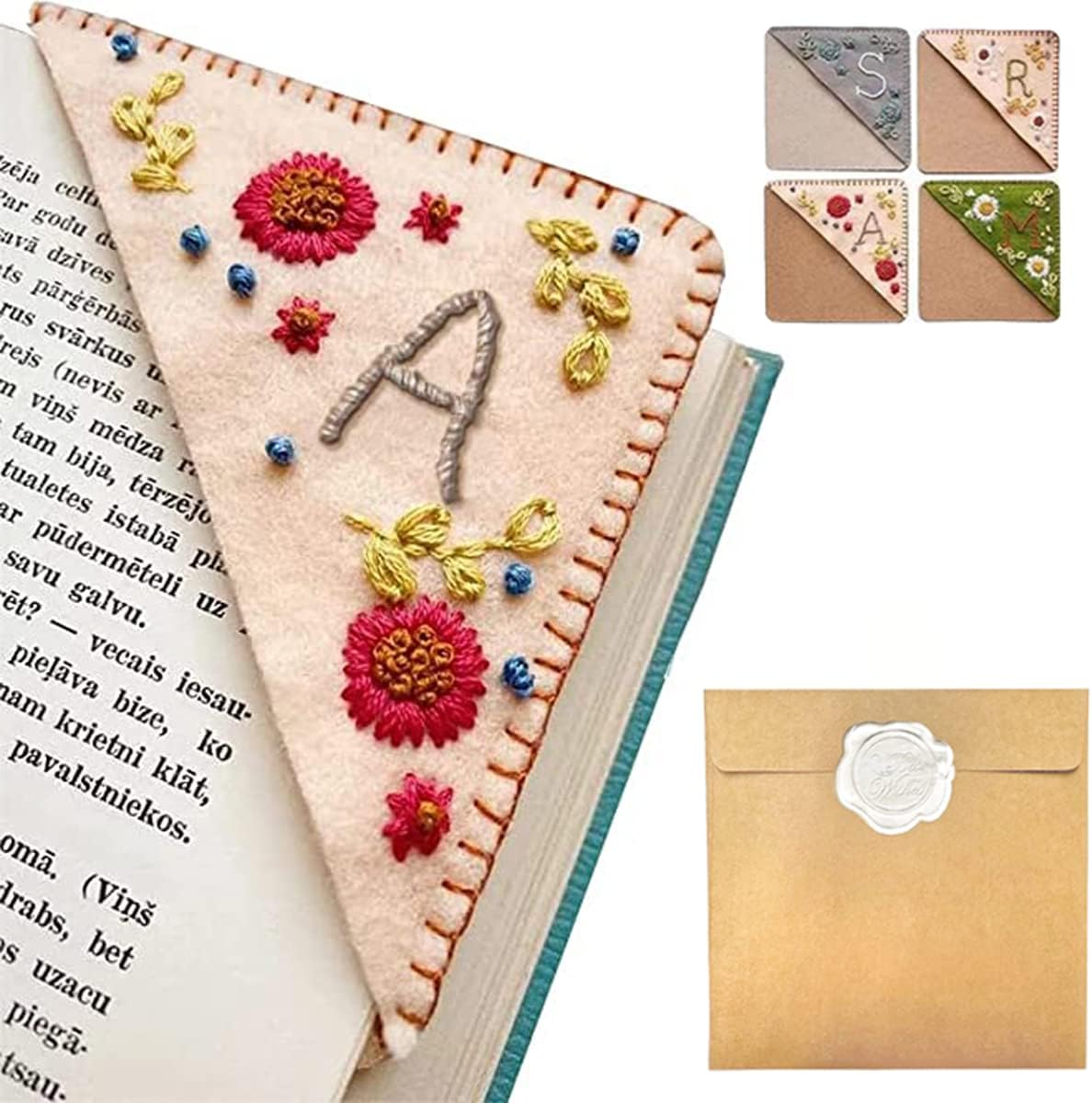 Personalized Hand Embroidered Corner Bookmark – Custom Initial Felt Bookmark for Book Lovers