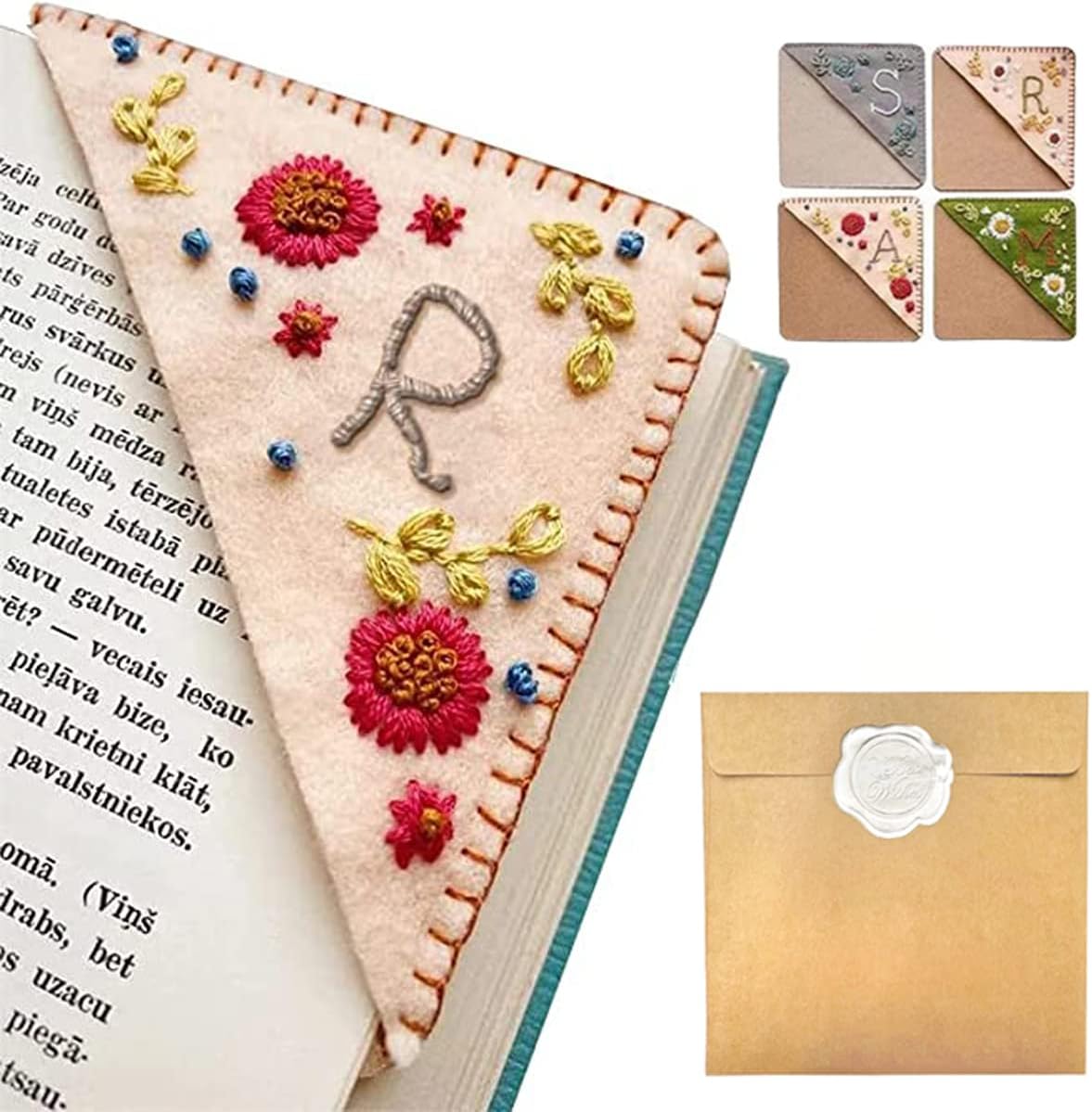 Personalized Hand Embroidered Corner Bookmark – Custom Initial Felt Bookmark for Book Lovers