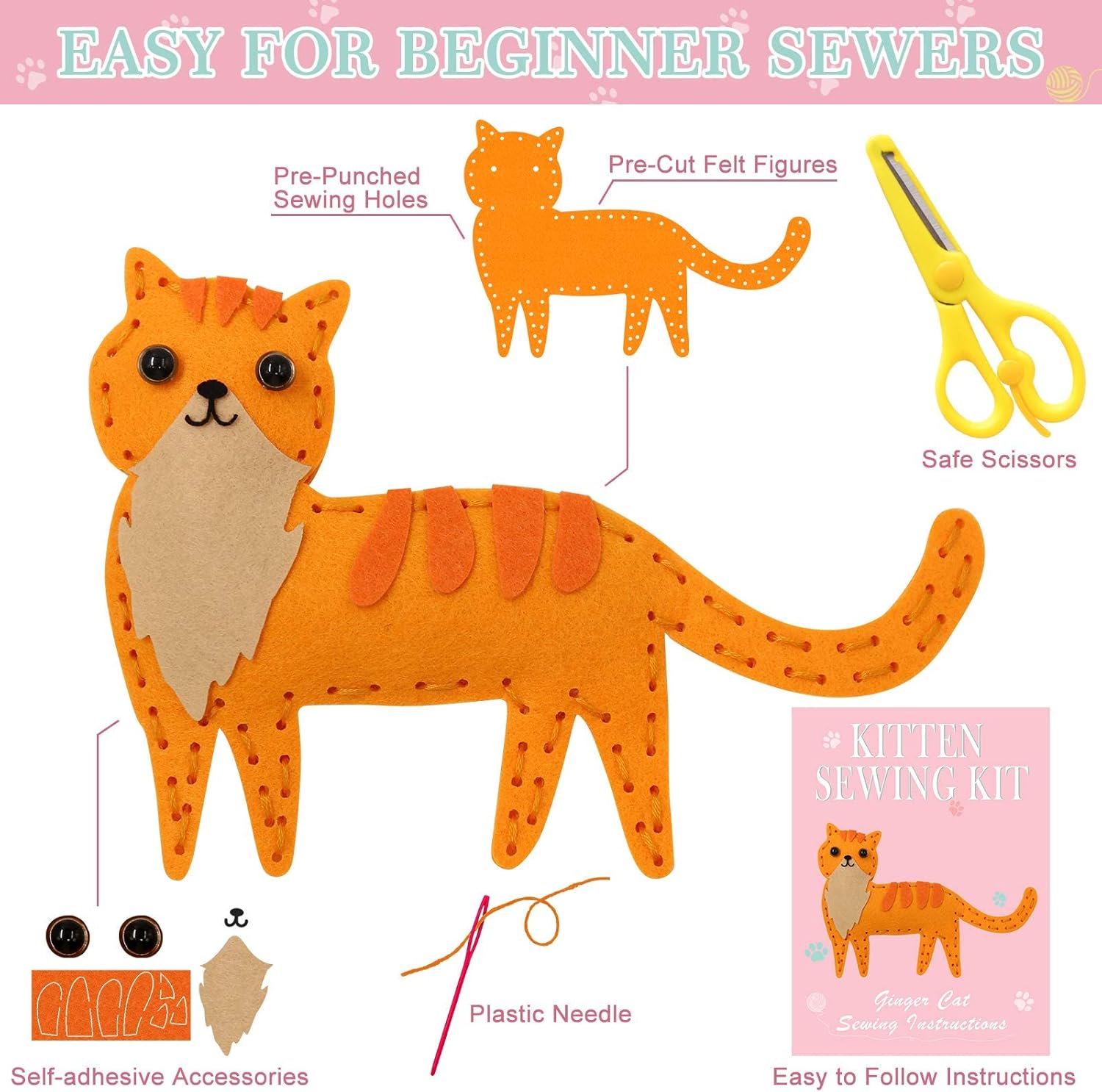 Kitten Craft Kit Kids DIY Crafting and Sewing Set