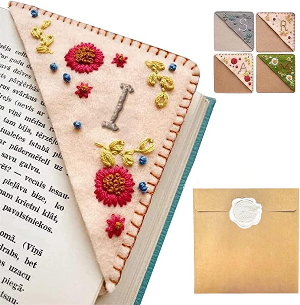 Personalized Hand Embroidered Corner Bookmark – Custom Initial Felt Bookmark for Book Lovers