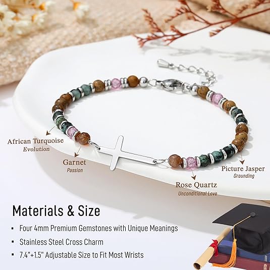 Graduation Gift for Her 2026 – Cross Bracelet Set with Gift Box & Meaningful Card