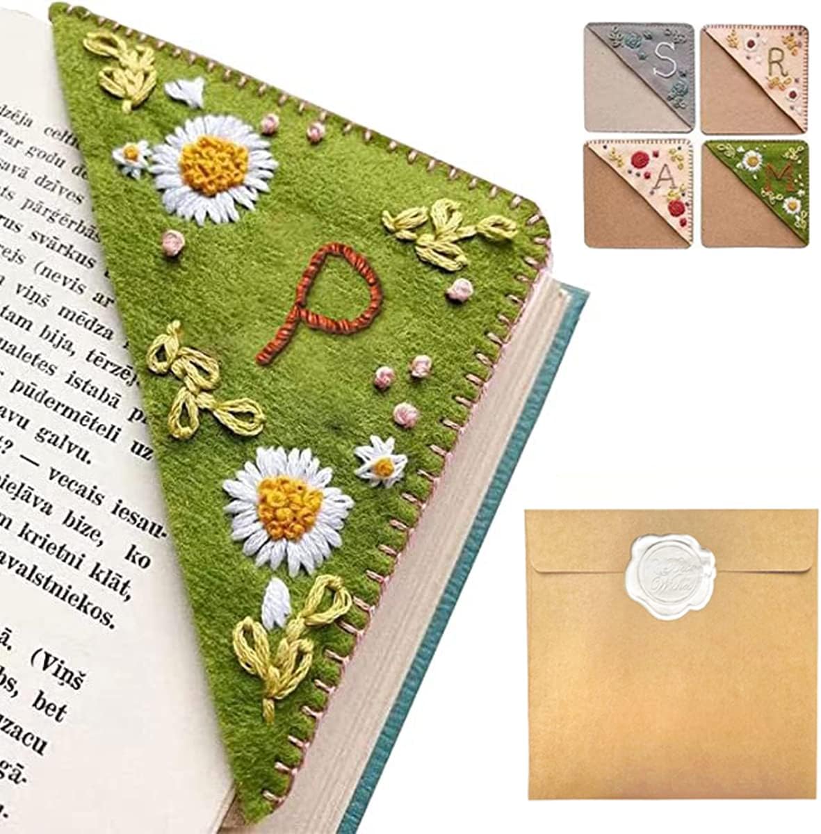 Personalized Hand Embroidered Corner Bookmark – Custom Initial Felt Bookmark for Book Lovers