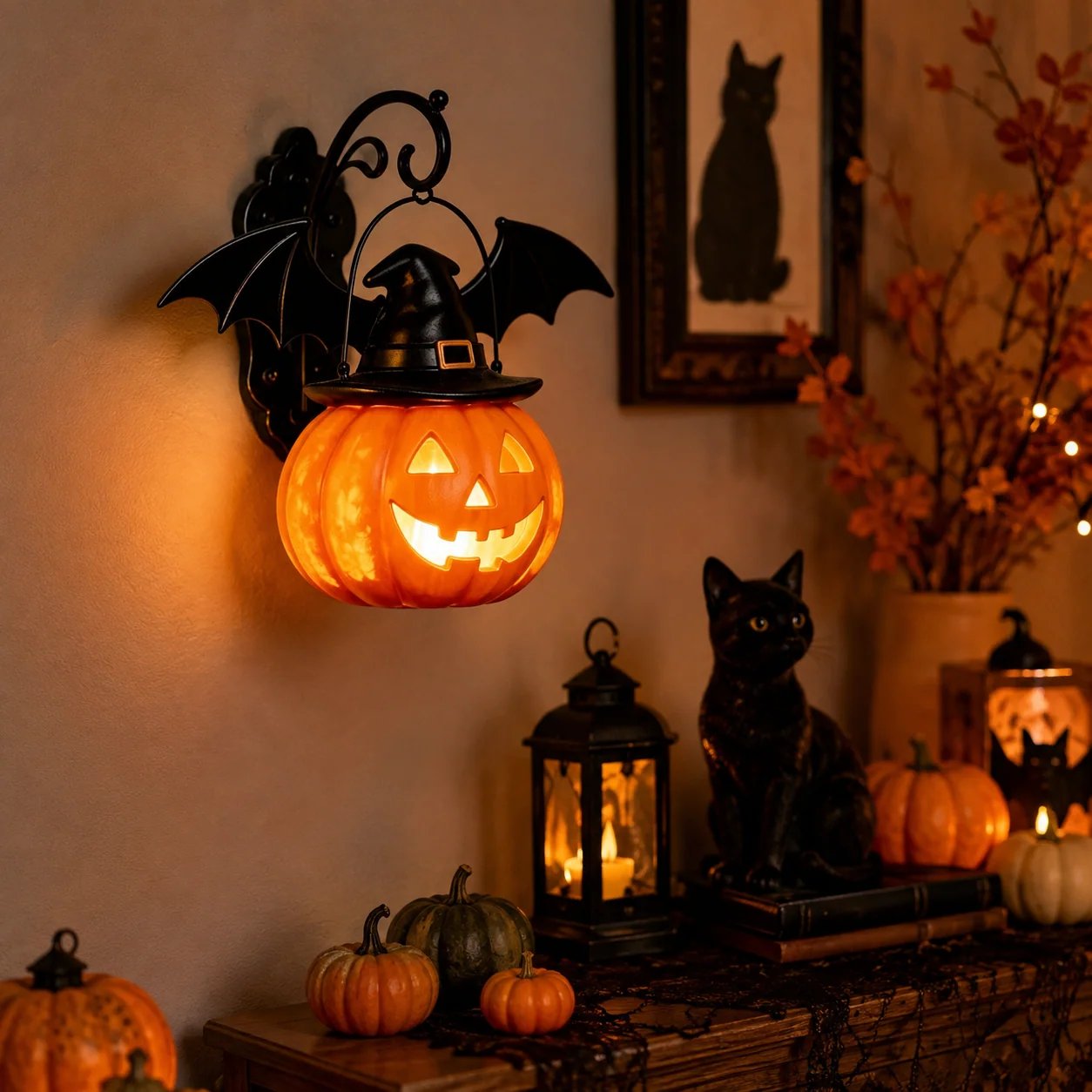 Bat Hat Pumpkin Wall Lamp 🦇