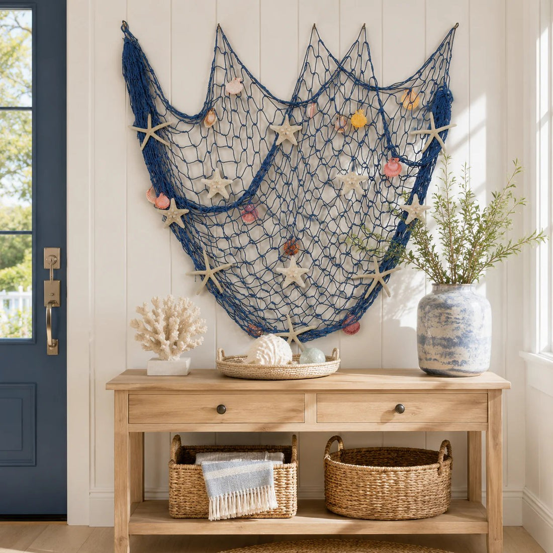 Coastal Fishing Net Wall Hanging with Fairy Lights