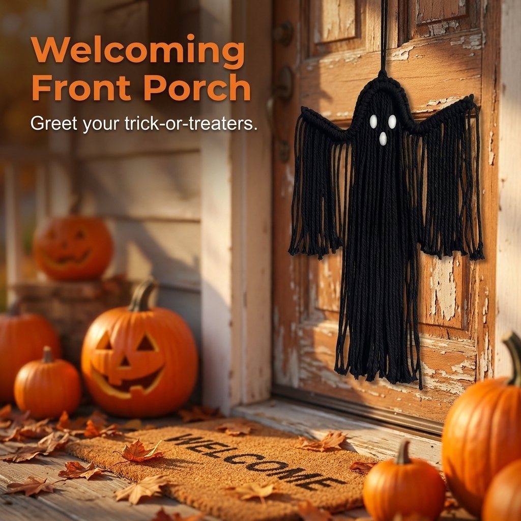 Woven Halloween Ghost Wall Decor - Handmade Boho Hanging Decoration