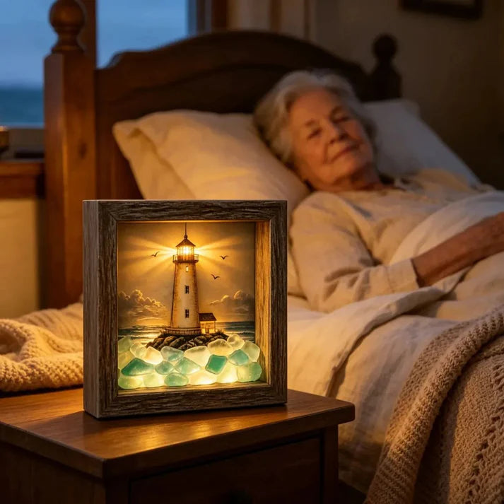 Coastal Lighthouse Sea Glass Shadow Box Night Light
