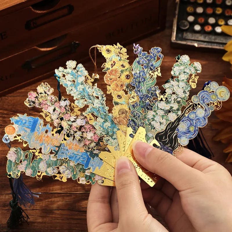 8-Piece Gold Tassel Bookmark Set – Inspired by Van Gogh & Monet