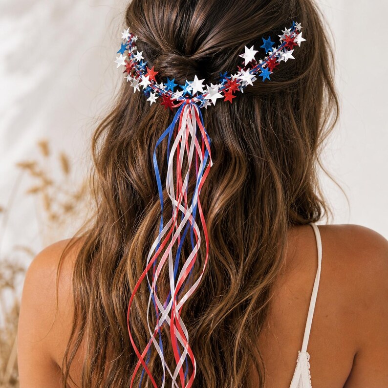 Sparkling Americana Star Crown with Flowing Ribbons 🇺🇸✨