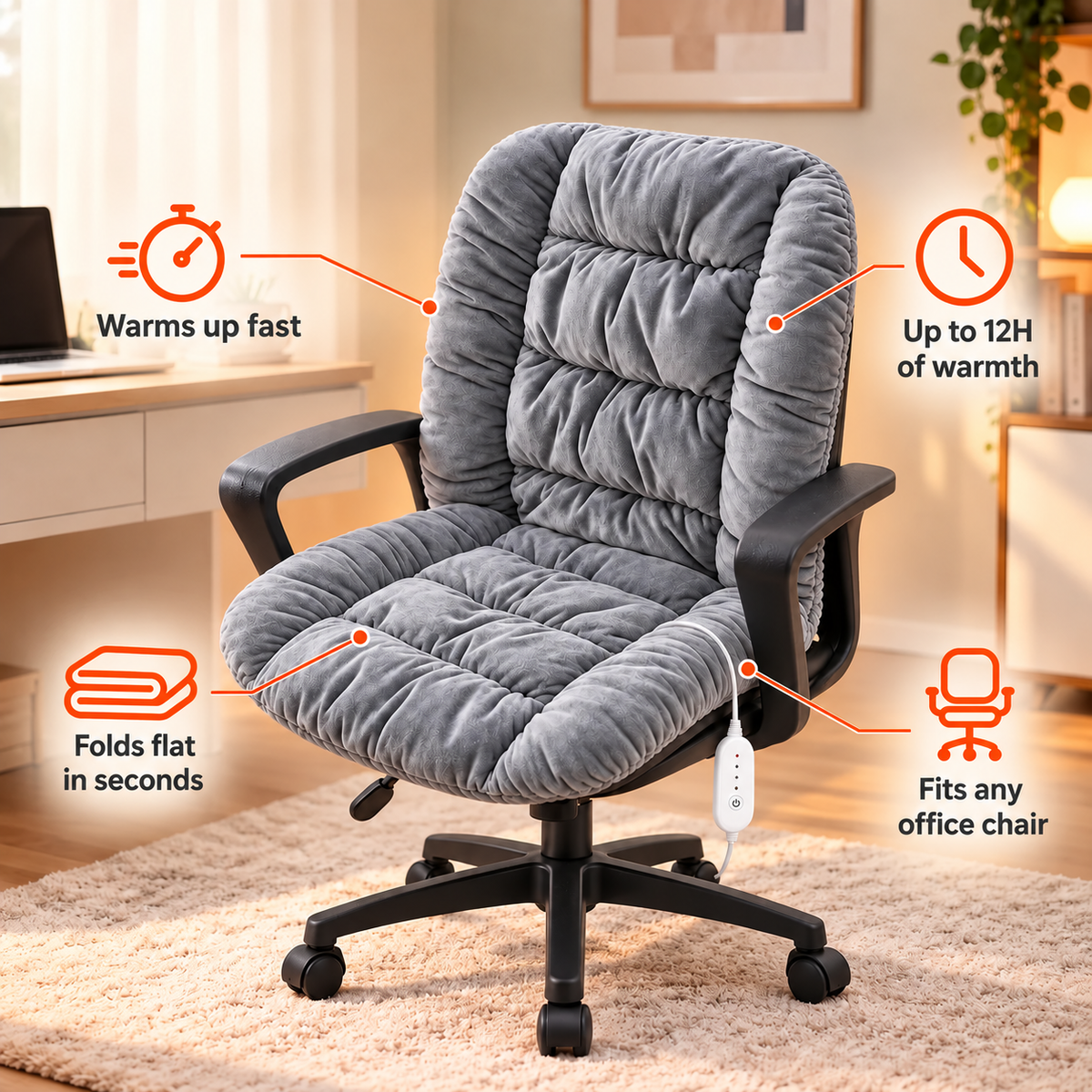 🔥 Plush Heated Chair Cushion – Cozy Seat & Back Warmer