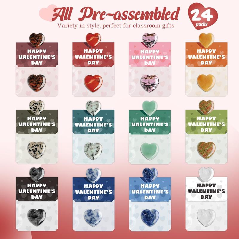 💘Valentine's Day Gem Gifts for Kids & Adults🎁 24-Pack Prefilled Cards with Heart-Shaped Gemstones
