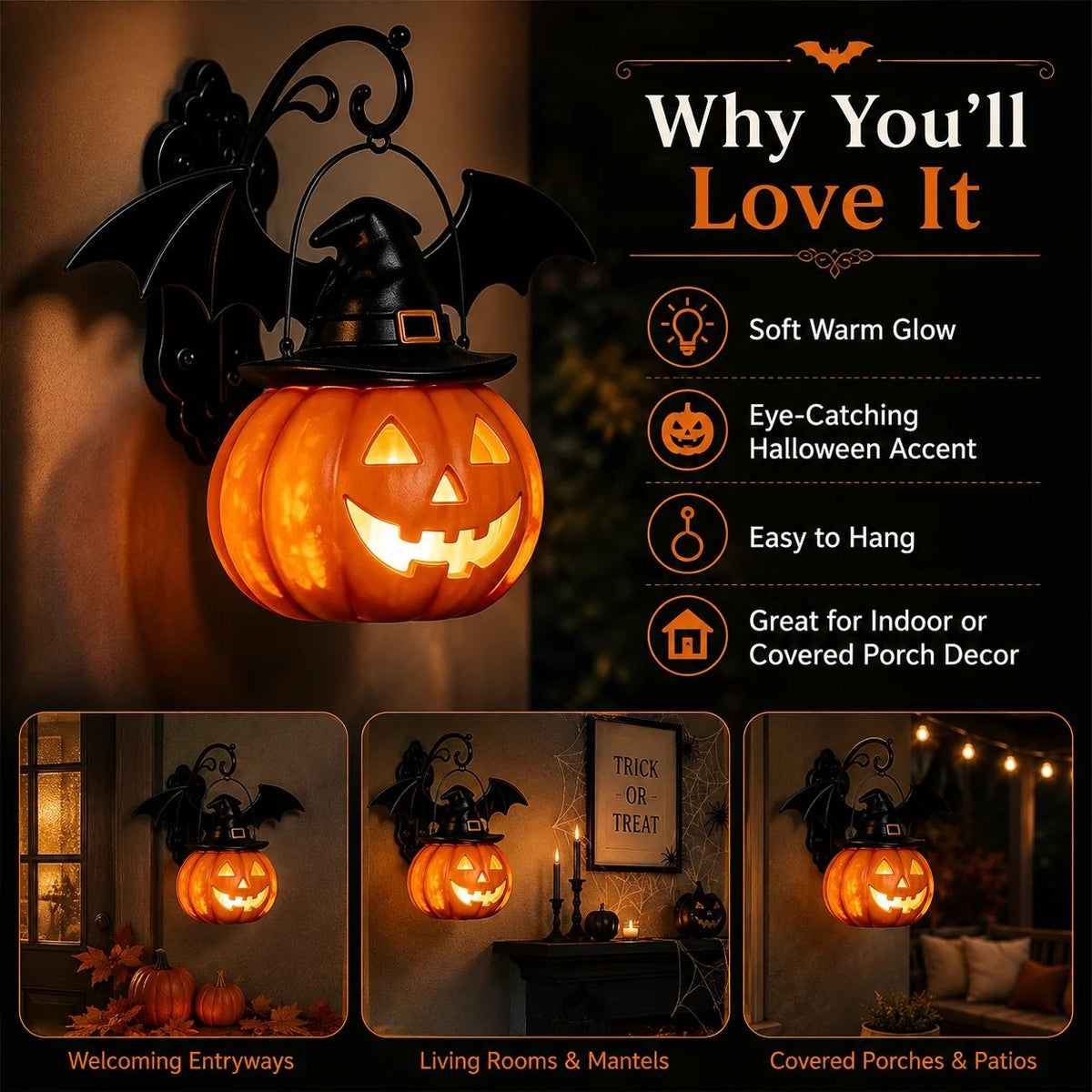 Bat Hat Pumpkin Wall Lamp 🦇