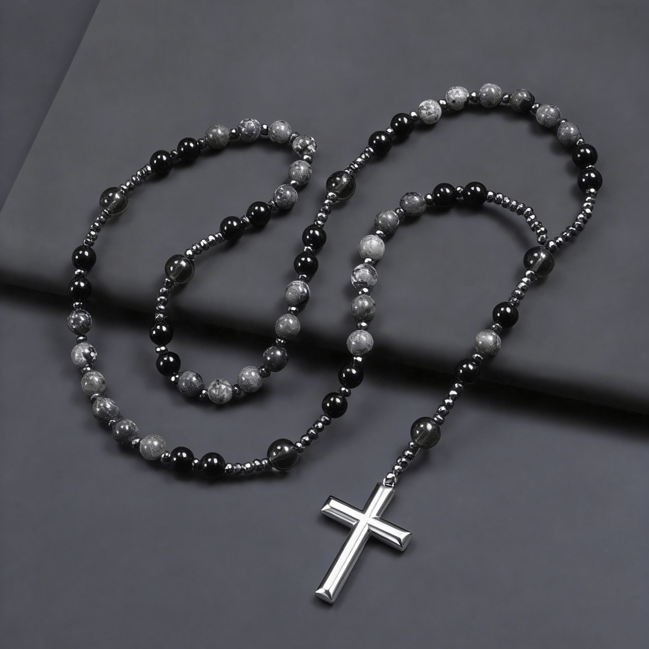 Healing Crystal Yooperlite Fire Stone Rosary Necklace