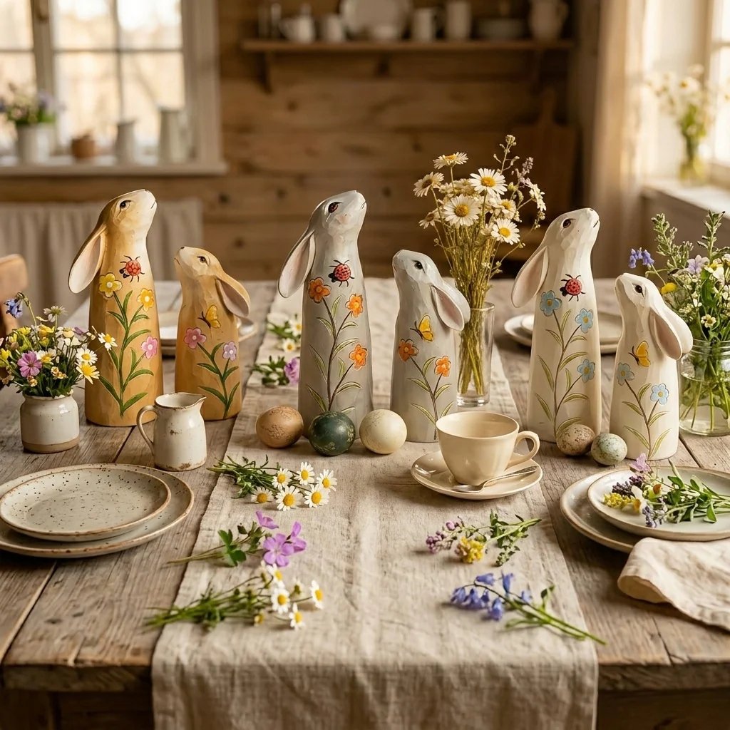 Figurines de lapin de Pâques peintes à la main