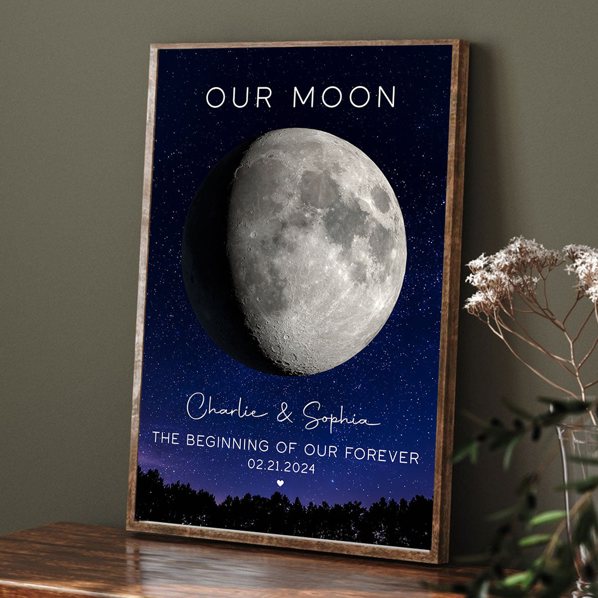 Our Moon Couple Gift Moon Phase Art Anniversary Gift For Him, Gift for Her Wedding Gift Personalized Poster