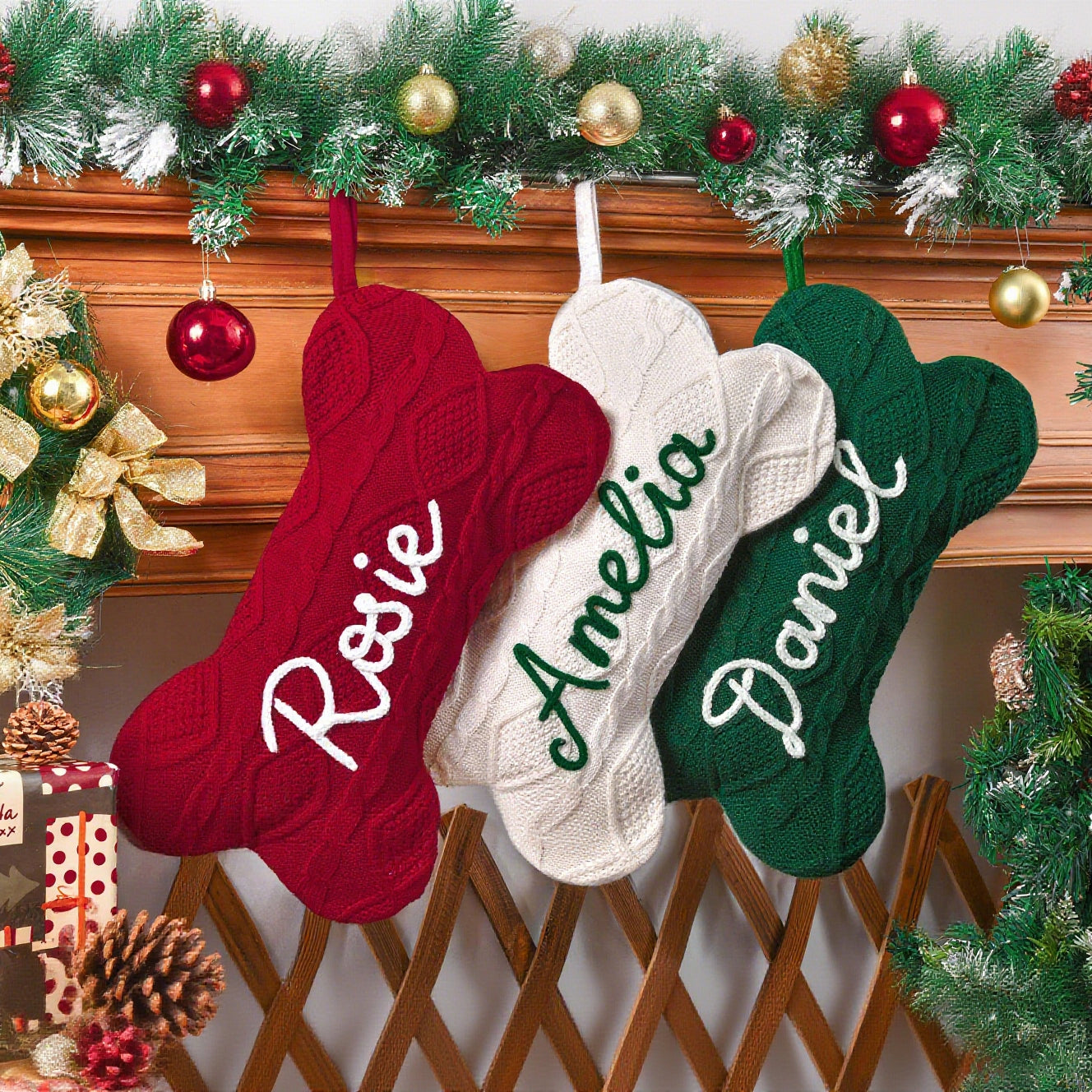 Personalized Hand-embroidery Dog Bone Christmas Stocking