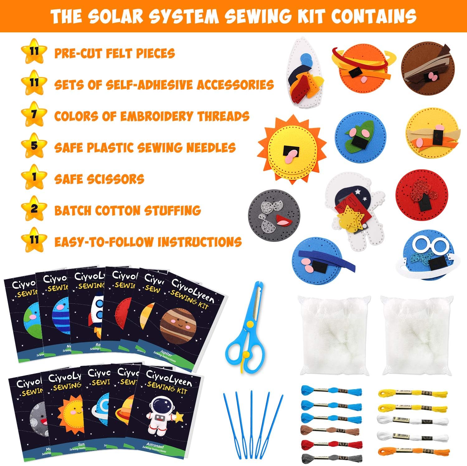 Space Sewing Kit for Kids Solar System DIY Activity Kids Felt Craft Supplies