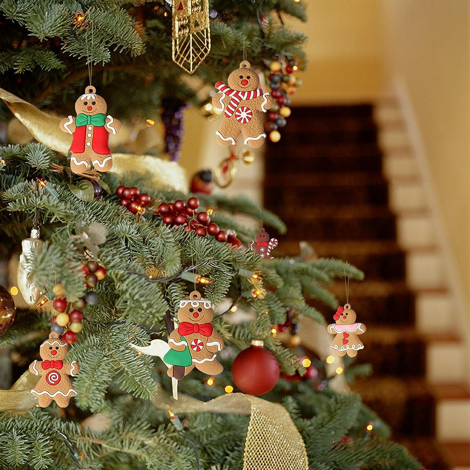 12 Ornements bonhomme en pain d'épices pour sapin de Noël, figurines assorties en plastique pour sapin de Noël