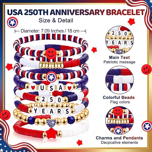 4th of July Red White Blue Clay Beaded Bracelet