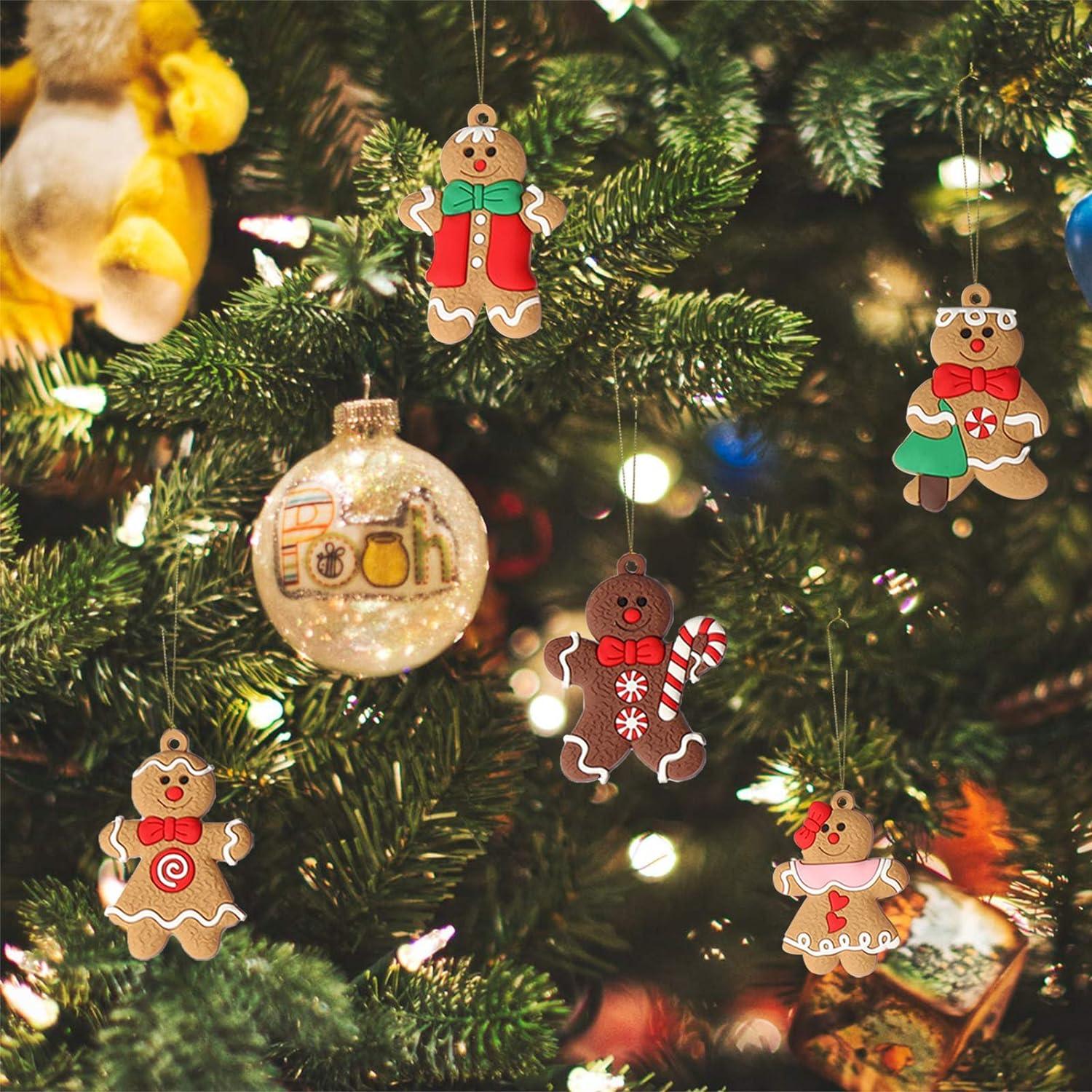12 Ornements bonhomme en pain d'épices pour sapin de Noël, figurines assorties en plastique pour sapin de Noël