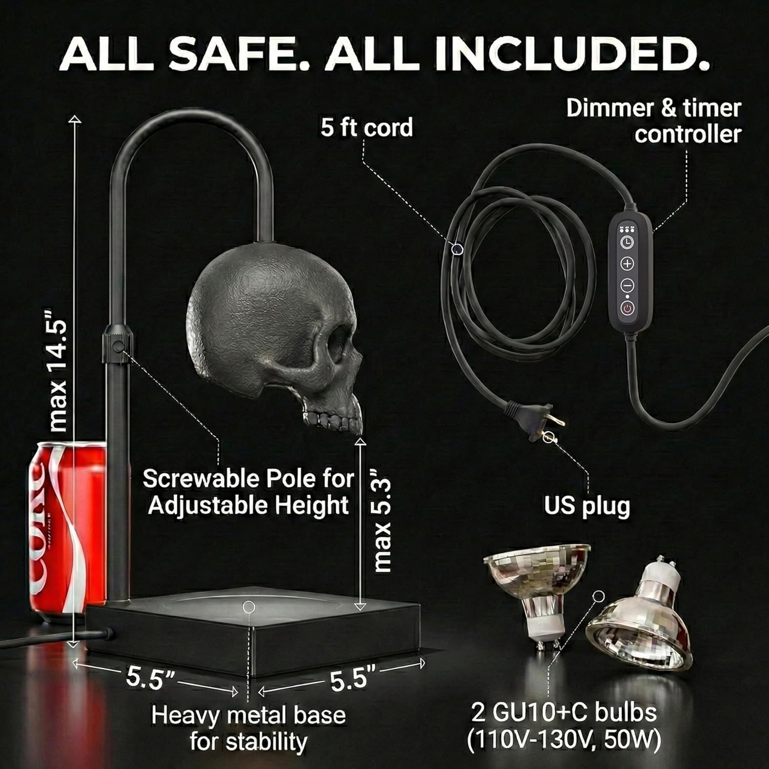 Gothic Skull Candle Warmer Lamp with Timer & Dimmable Heat