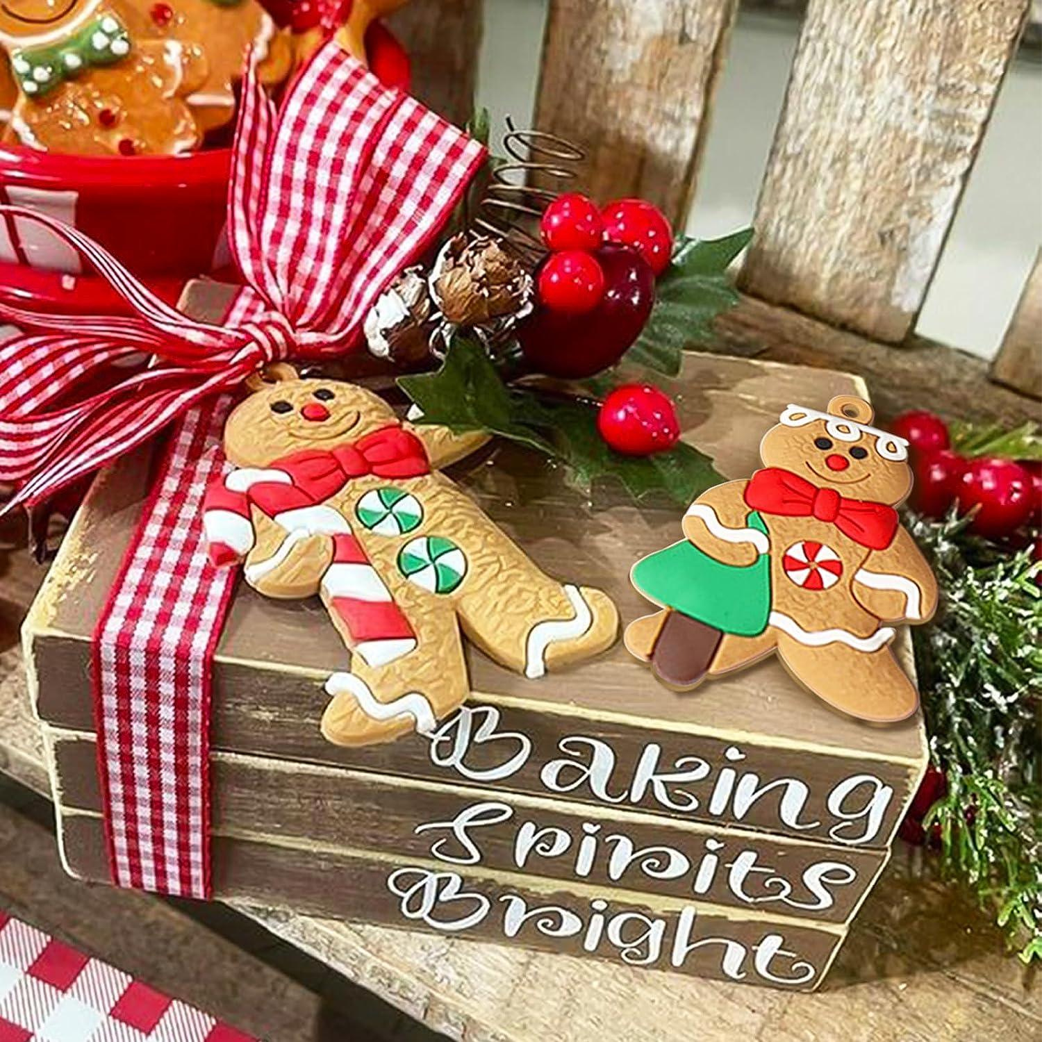 12 Ornements bonhomme en pain d'épices pour sapin de Noël, figurines assorties en plastique pour sapin de Noël