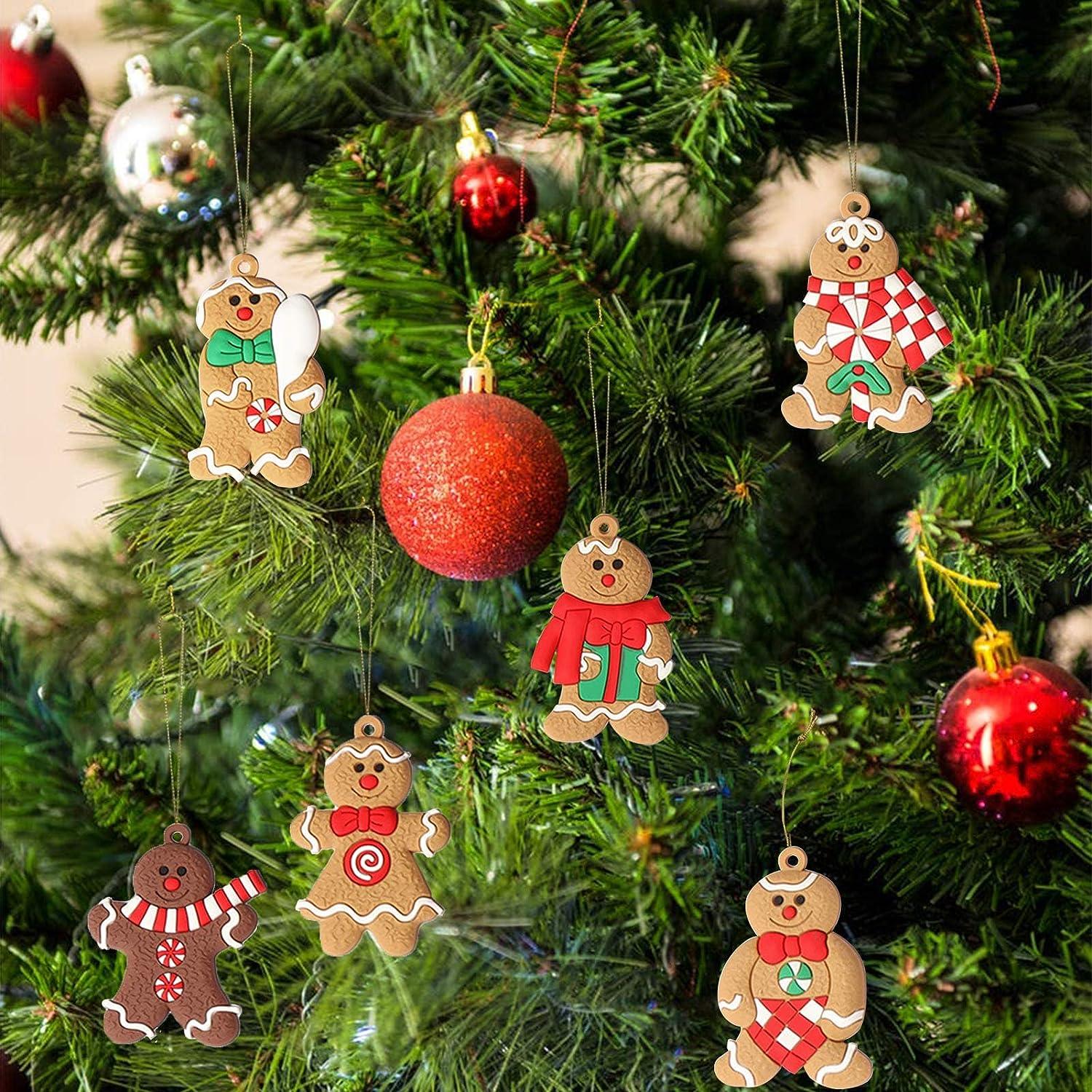 12 Ornements bonhomme en pain d'épices pour sapin de Noël, figurines assorties en plastique pour sapin de Noël