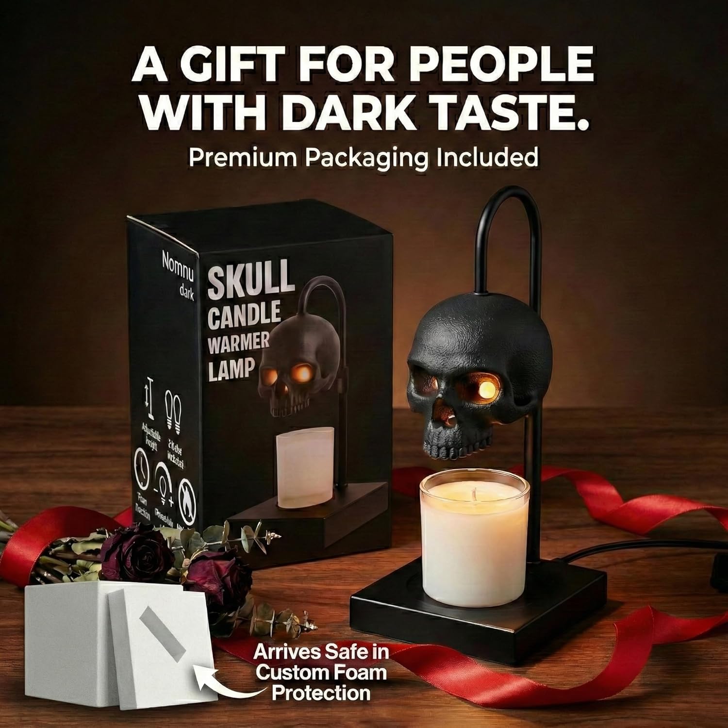 Gothic Skull Candle Warmer Lamp with Timer & Dimmable Heat