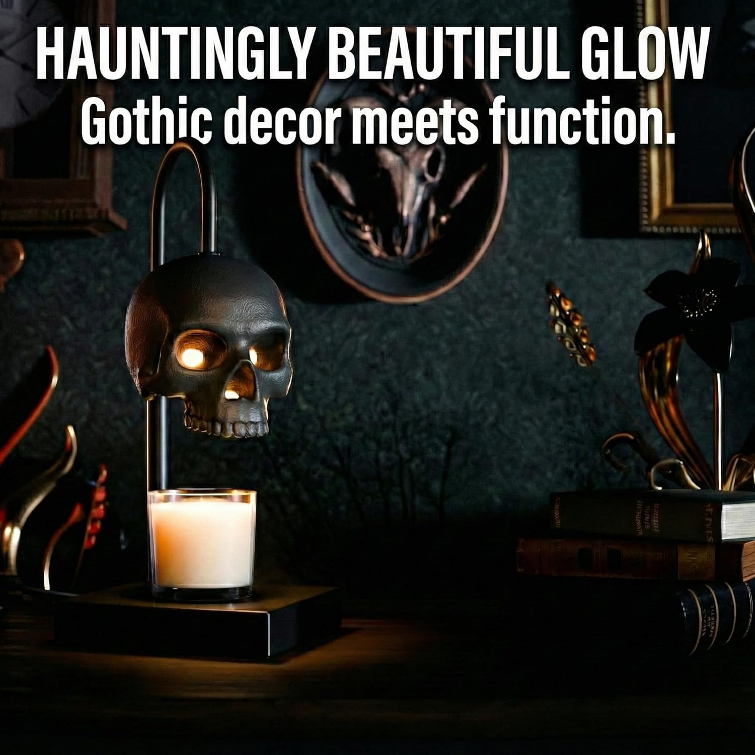 Gothic Skull Candle Warmer Lamp with Timer & Dimmable Heat