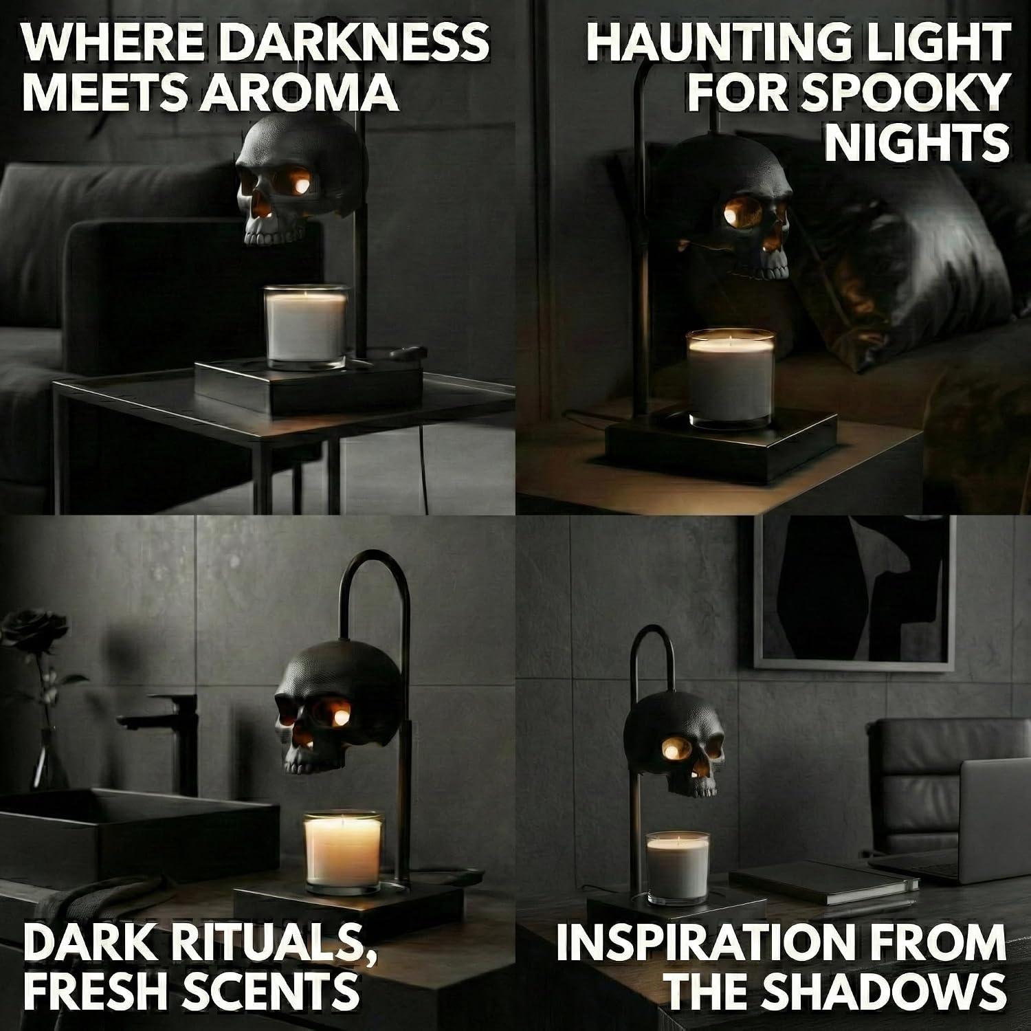 Gothic Skull Candle Warmer Lamp with Timer & Dimmable Heat