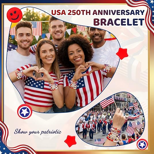 4th of July Red White Blue Clay Beaded Bracelet