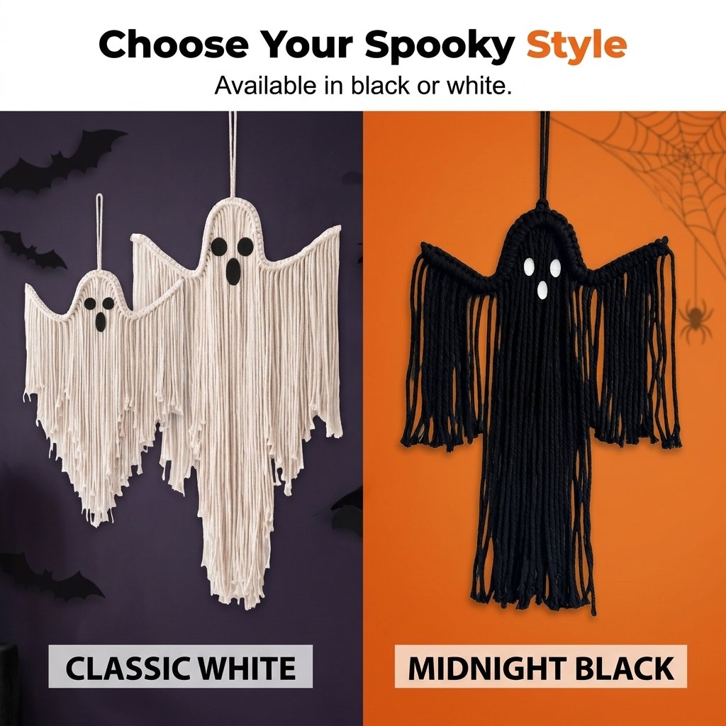 Woven Halloween Ghost Wall Decor - Handmade Boho Hanging Decoration