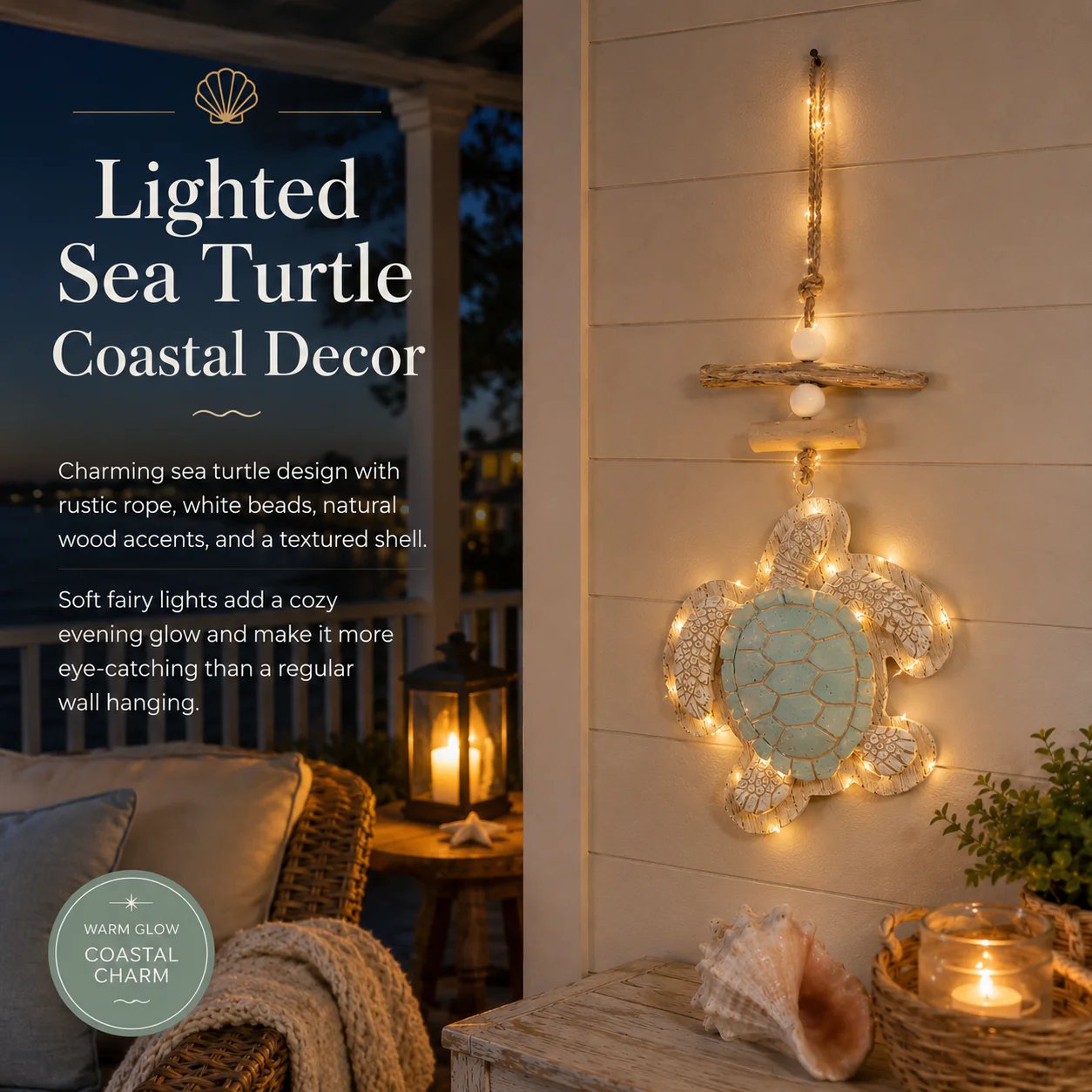 Glowing Coastal Sea Turtle Wall Art