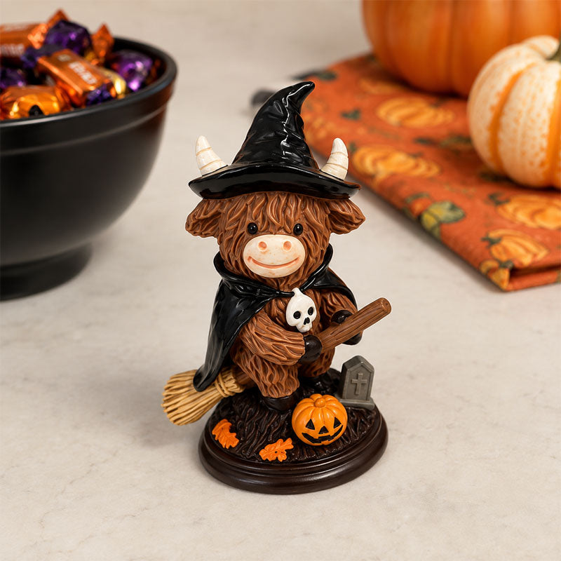 Halloween Highland Cow Ornament – Spooky Cute Tabletop Decor