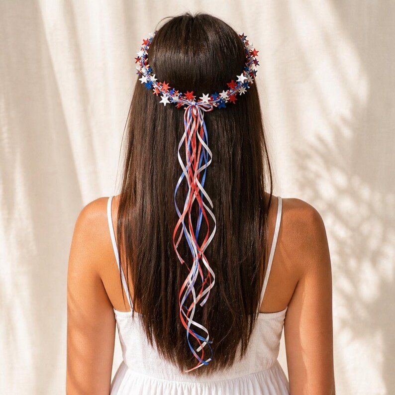 Sparkling Americana Star Crown with Flowing Ribbons 🇺🇸✨
