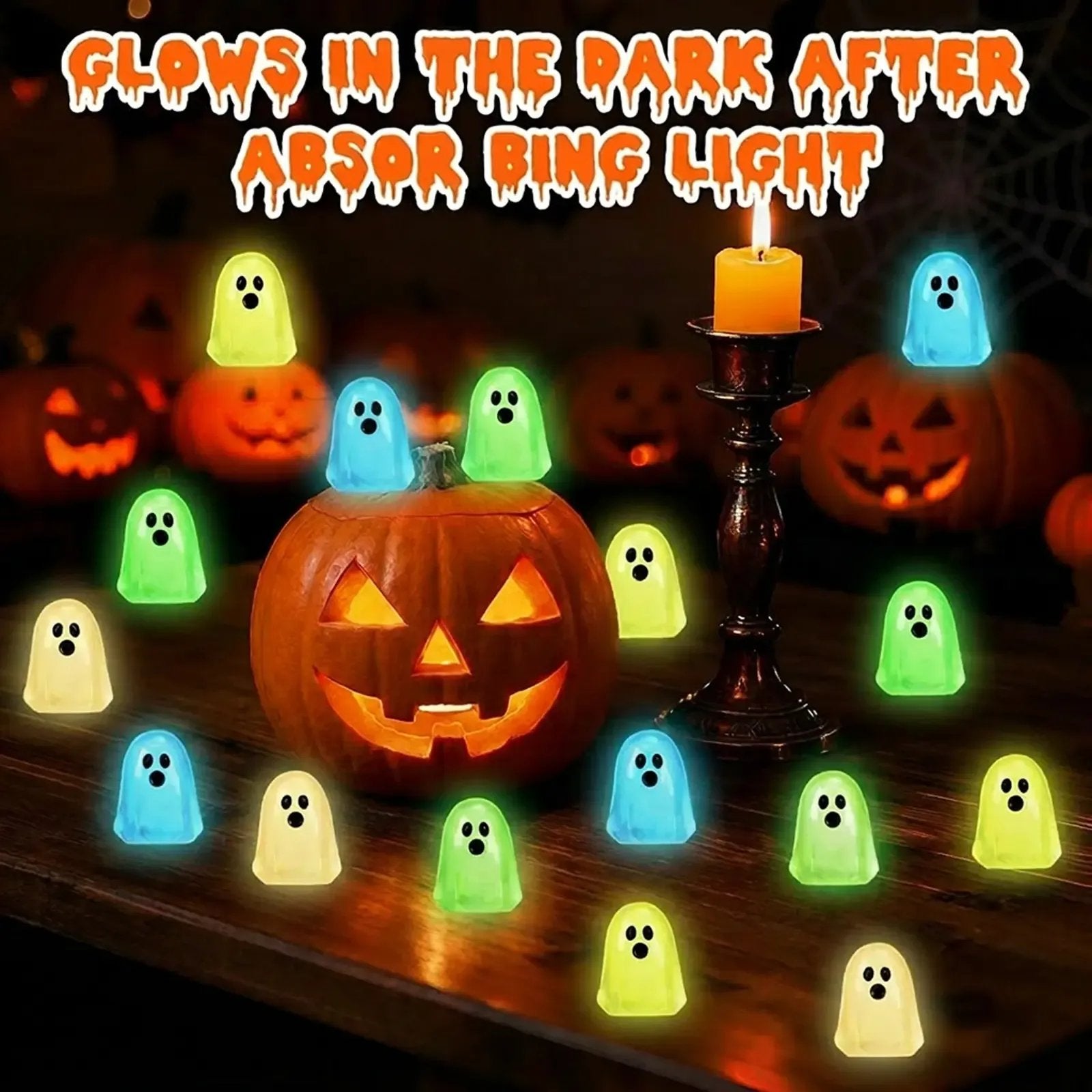 Glow-in-the-Dark Cute Ghost Resin Bead Set