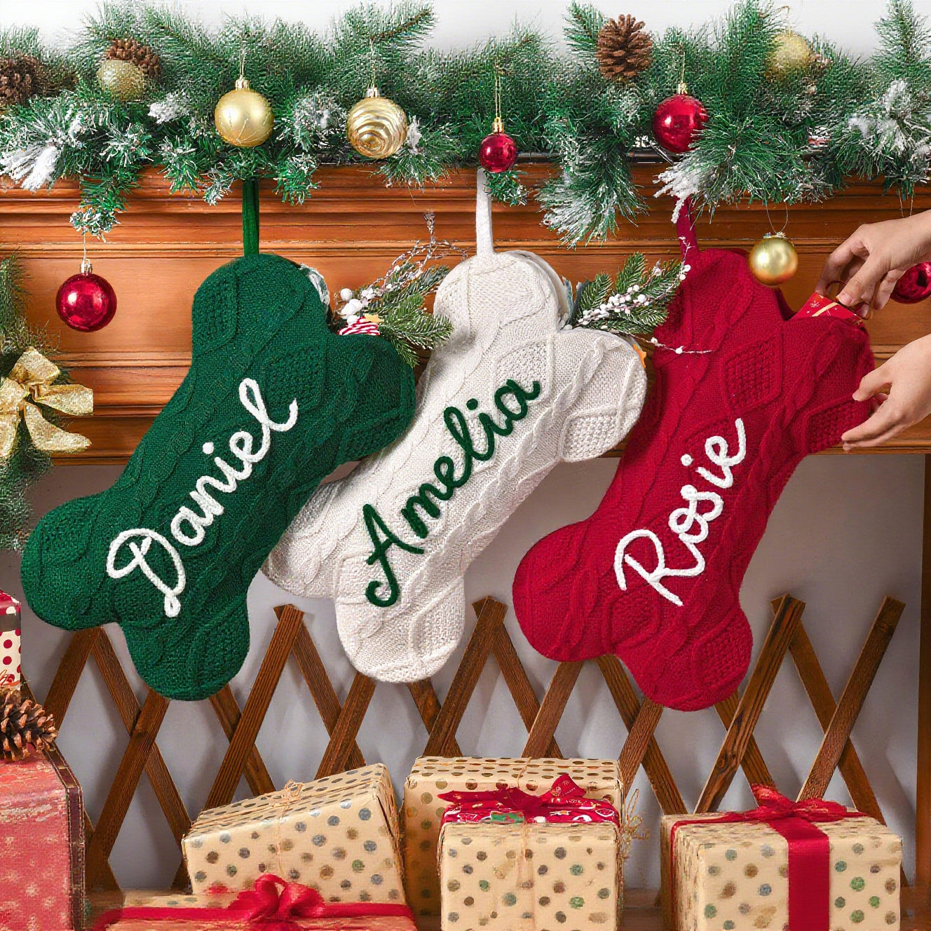 Personalized Hand-embroidery Dog Bone Christmas Stocking