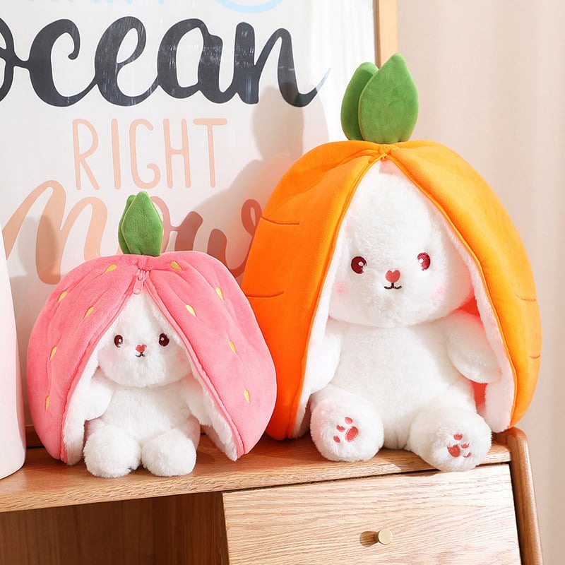 Strawberry Bunny Transformed into Little Rabbit🎀 Fruit Doll Plush Toy🐰
