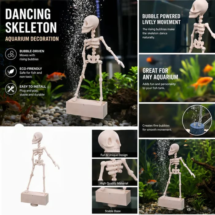 Dancing Skeleton Bubble Aquarium Ornament