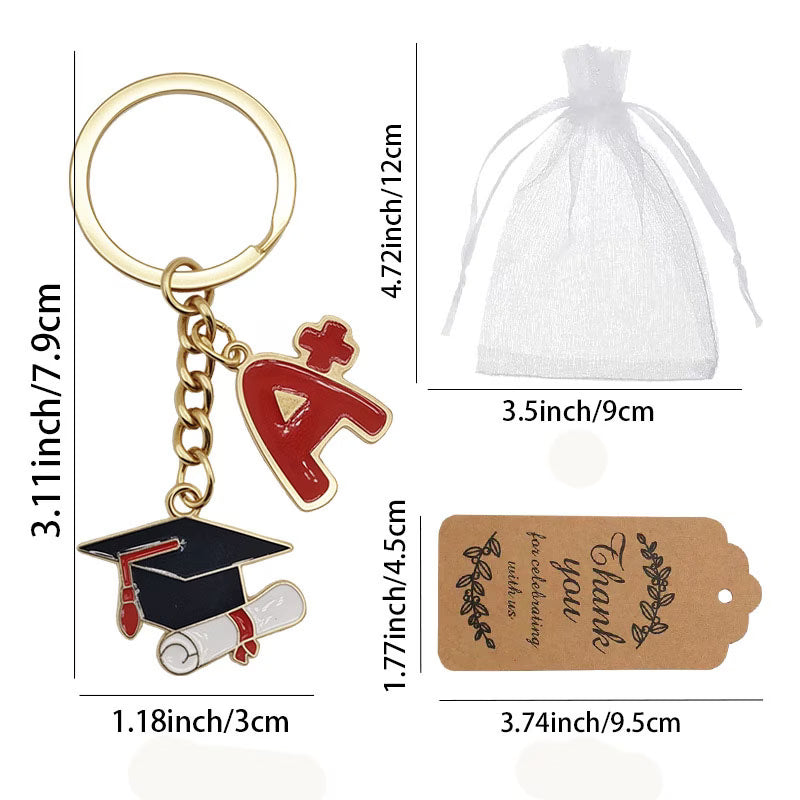 10 Pack Graduation Cap & A+ Keychain Set with Gift Cards & Gauze Bags