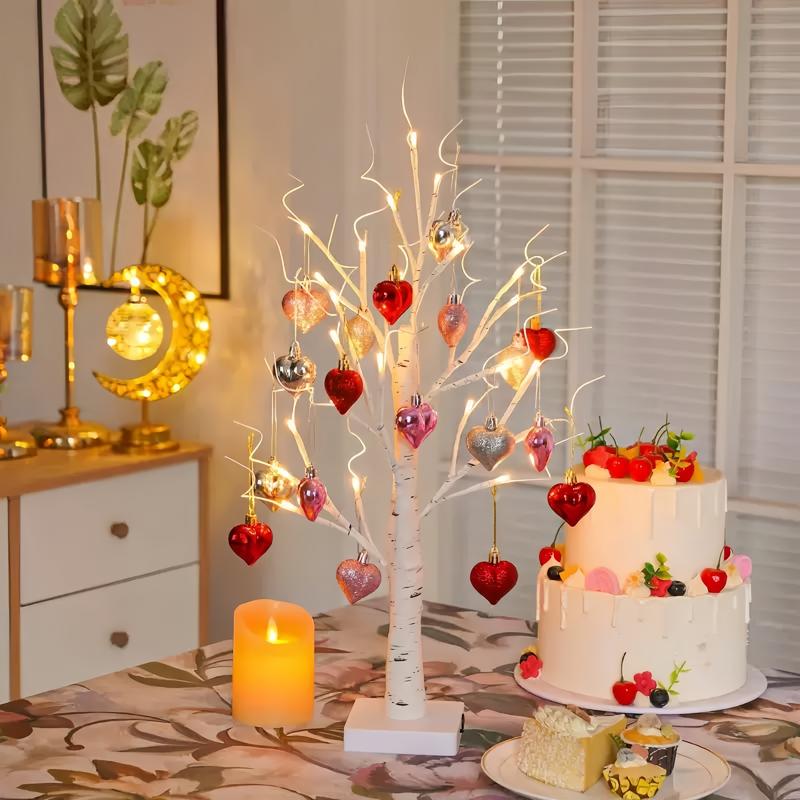 Romantic Heart-Shaped Birch Tree Lamp With 18 Heart Ornaments